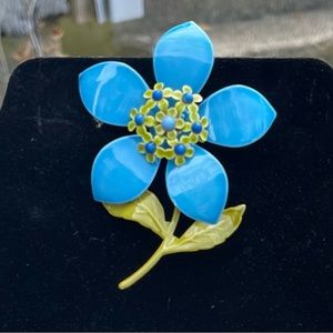 Large Enamel & Metal Flower Brooch